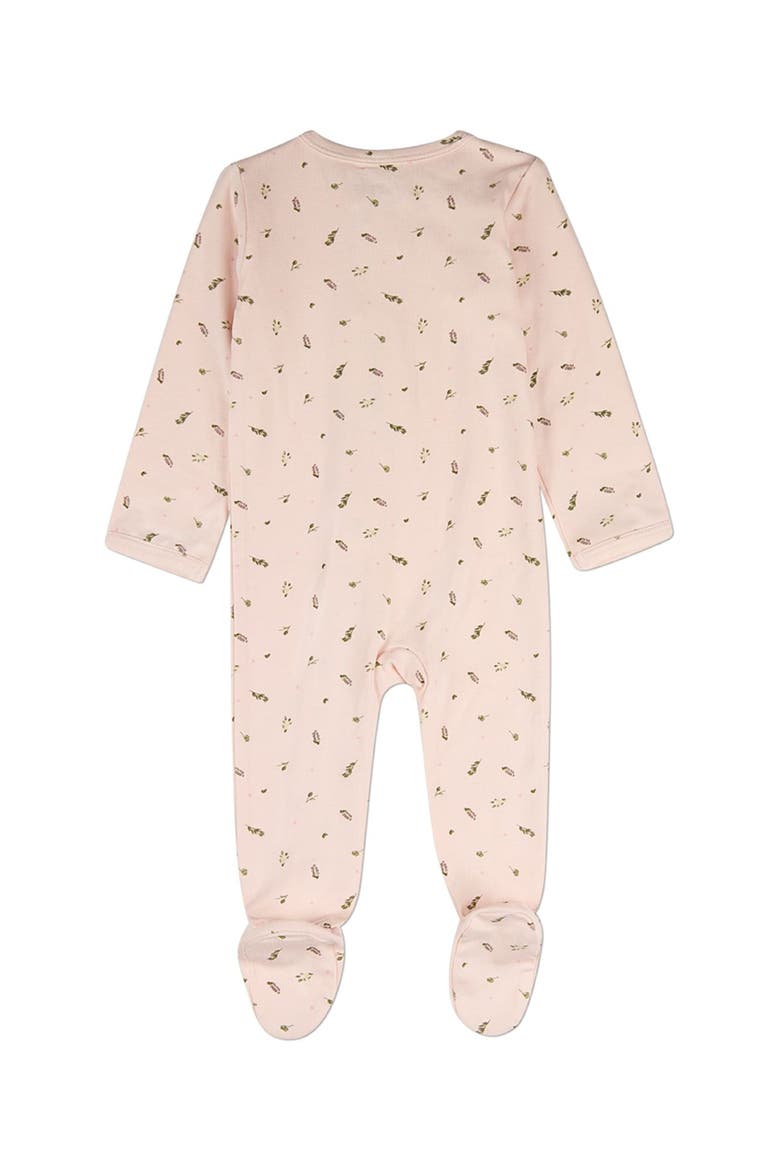 Baby Tiny Leaves Front-Zip Footie, Alternate, color, Barely Pink