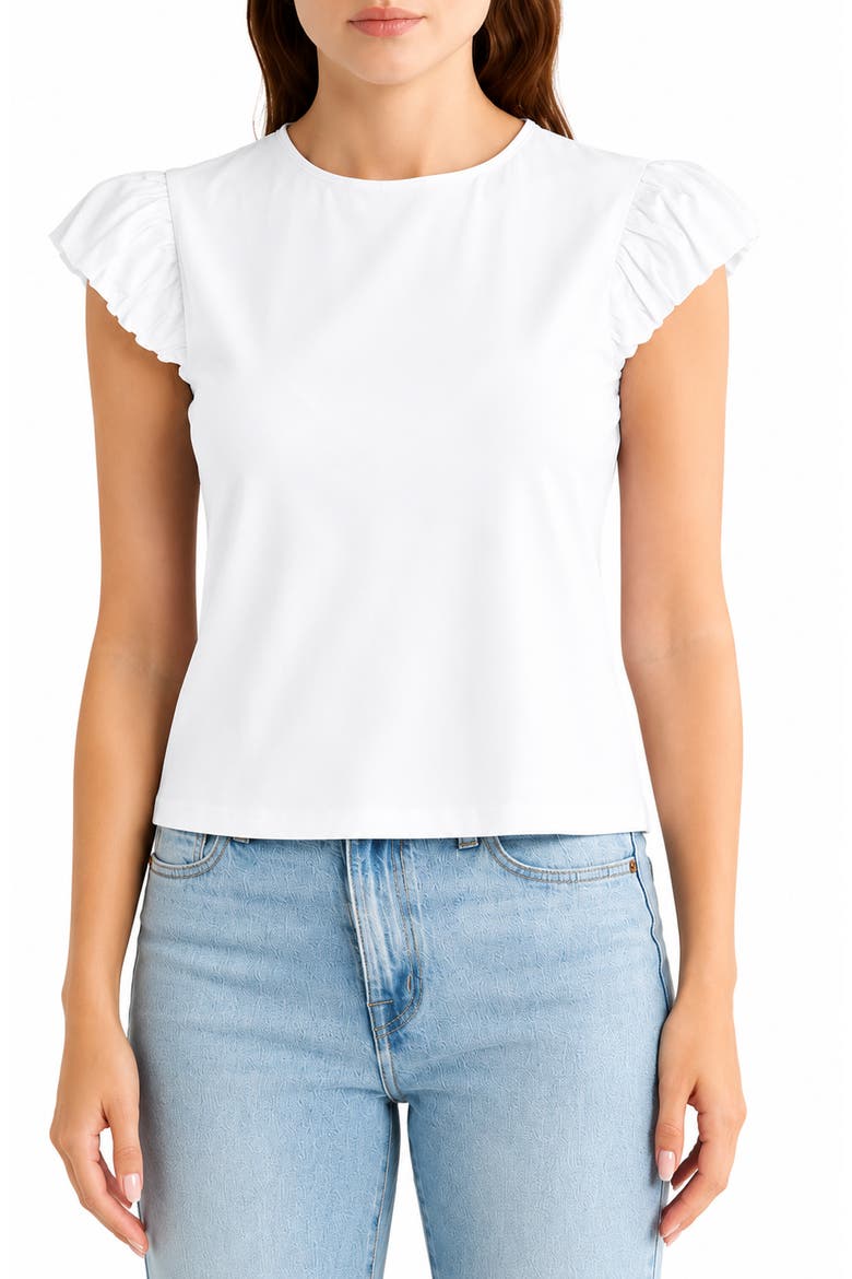 Ruffle Cap Sleeve T-Shirt, Main, color, BRILLIANT WHITE