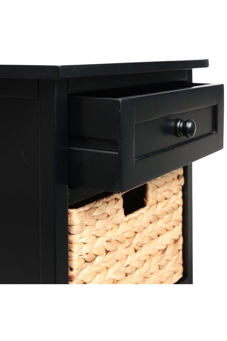 Malibu Rustic Handcrafted Acacia Wood Accent Storage Nightstand with Drawer and 2 Water Hyacinth Woven Baskets, Alternate, color, Black