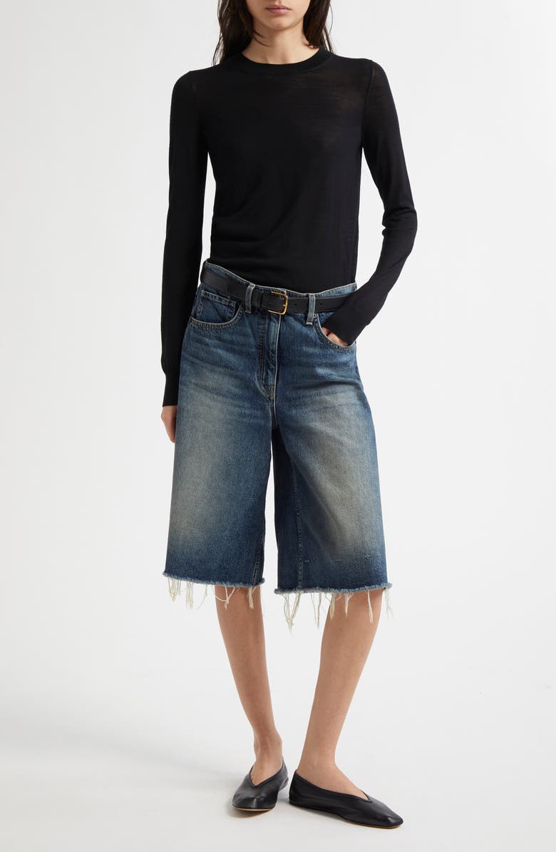 Nili Lotan Alona Frayed Denim Bermuda Shorts, Alternate, color, Simon Wash