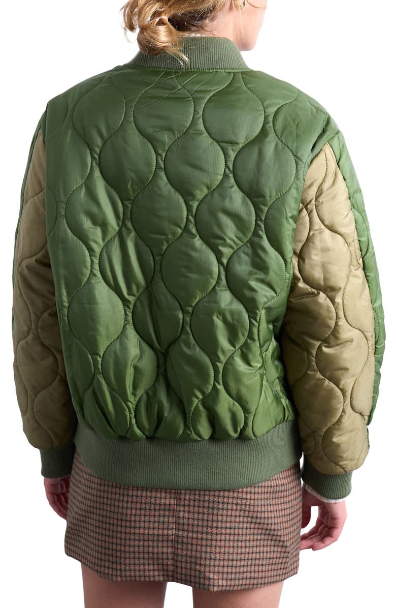 Topshop Colorblock Quilted Bomber Jacket, Alternate, color, Medium Green