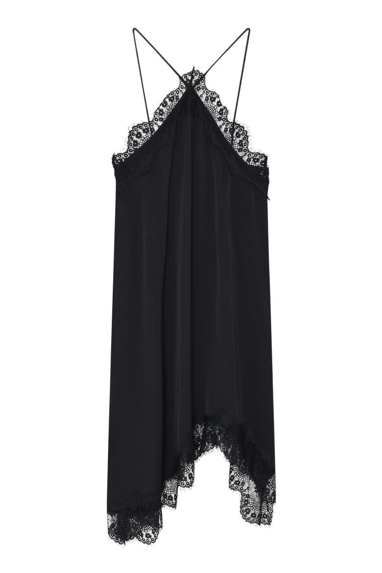 Umali Lace Trim Halter Neck Slip Dress, Alternate, color, Black