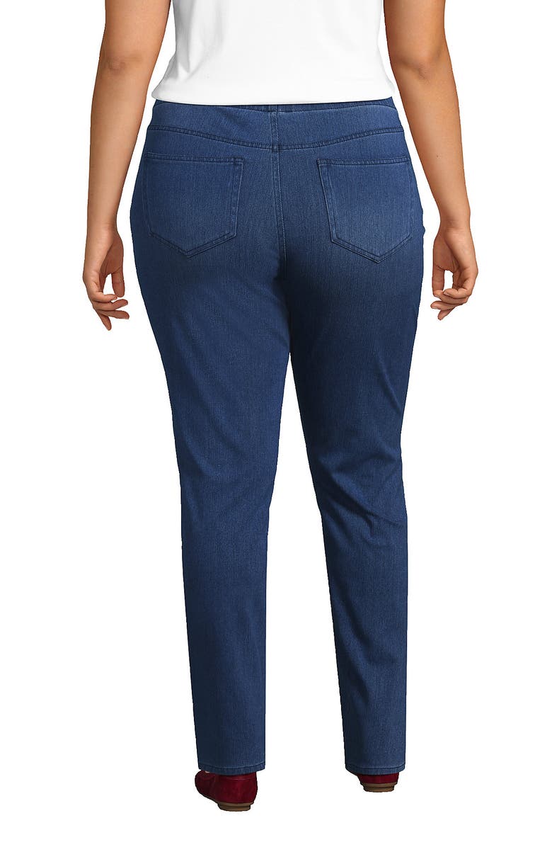 Lands' End Starfish High Rise Knit Denim Straight Jeans, Alternate, color, Medium Sea Blue