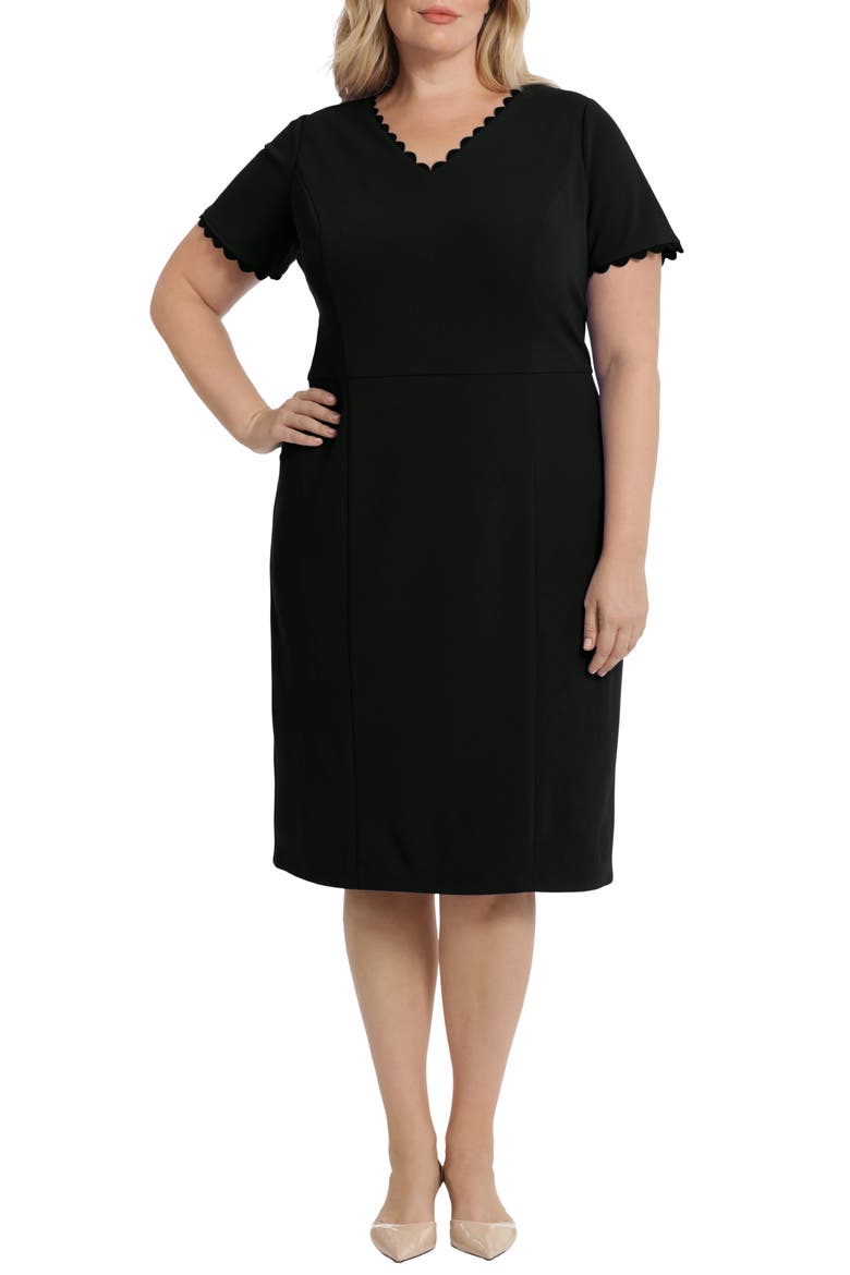 Short Sleeve Midi Sheath Dress, Main, color, BLACK