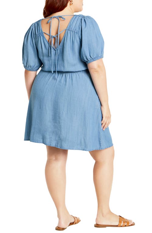 City Chic Emma Puff Sleeve Chambray Minidress In Blue