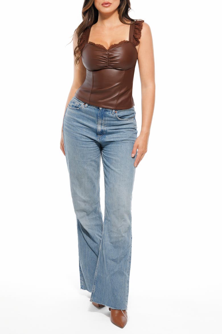 Lace Trim Sculpting Camisole Top, Alternate, color, Saddle Brown