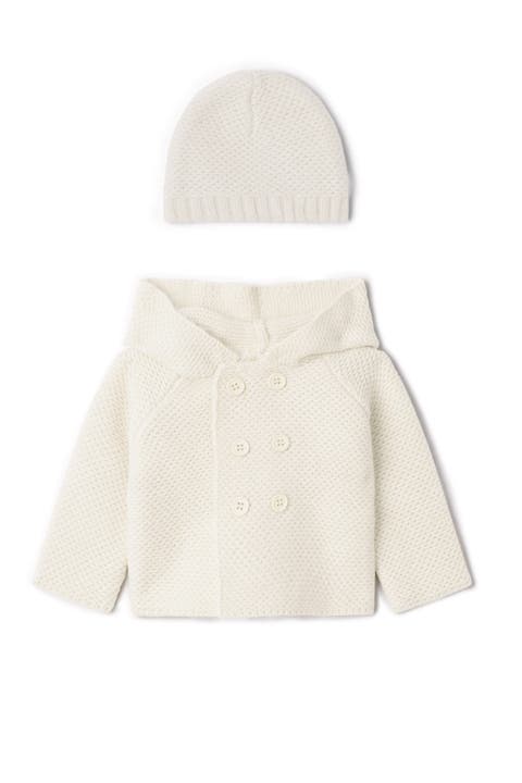 Cozy Knit Button-Front Hooded Jacket and Matching Hat Set