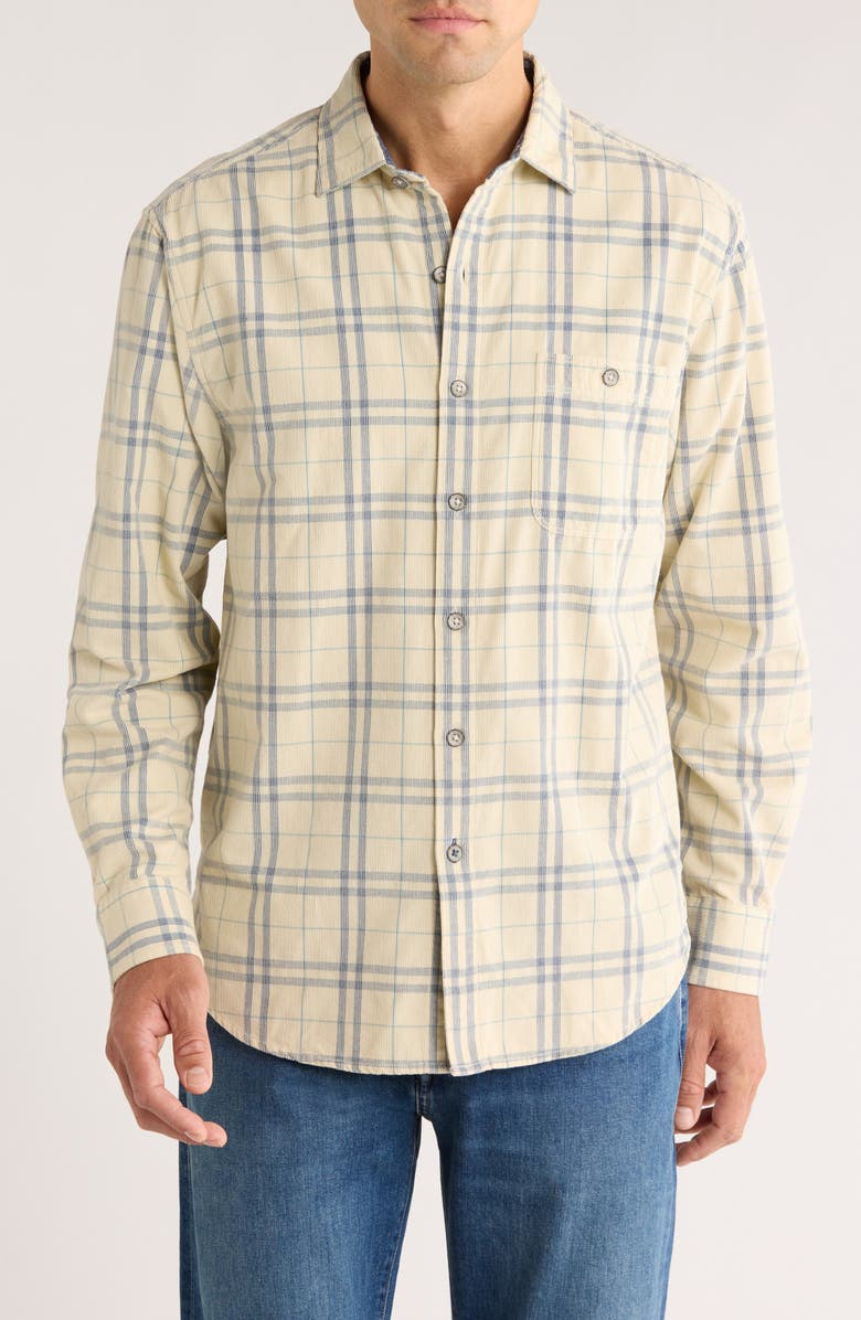 Tommy Bahama Coastline Cord Indio Plaid Cotton Corduroy Button-Up Shirt, Main, color, Cloud Cream