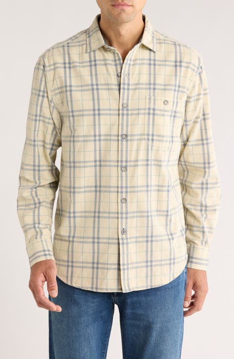 Coastline Cord Indio Plaid Cotton Corduroy Button-Up Shirt