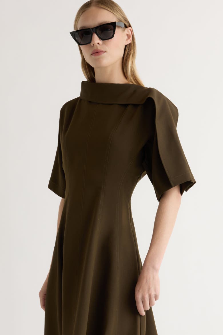 Addison Foldover Scarf-Neck Dress, Alternate, color, Olive Brown