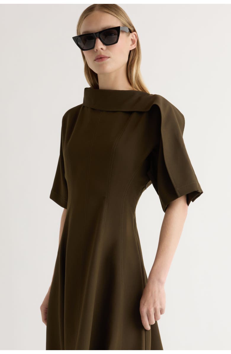 Modern Citizen Addison Foldover Scarf-Neck Dress, Alternate, color, Olive Brown