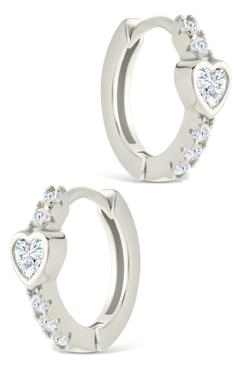 Sterling Forever Heart Bezel Hoop Earrings, Alternate, color, Silver