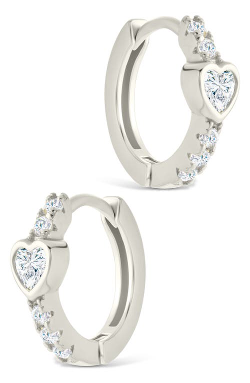 Sterling Forever Heart Bezel Hoop Earrings In Metallic