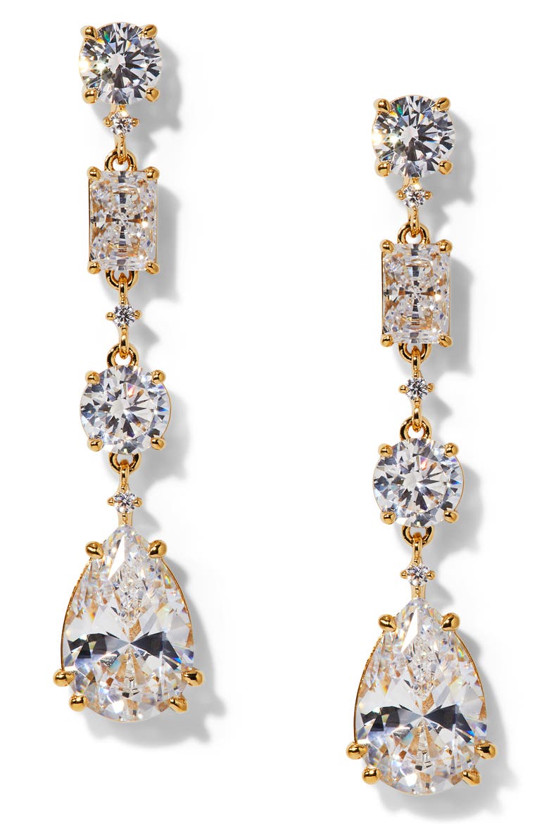 Everleigh Cubic Zirconia Linear Drop Earrings, Main, color, GOLD