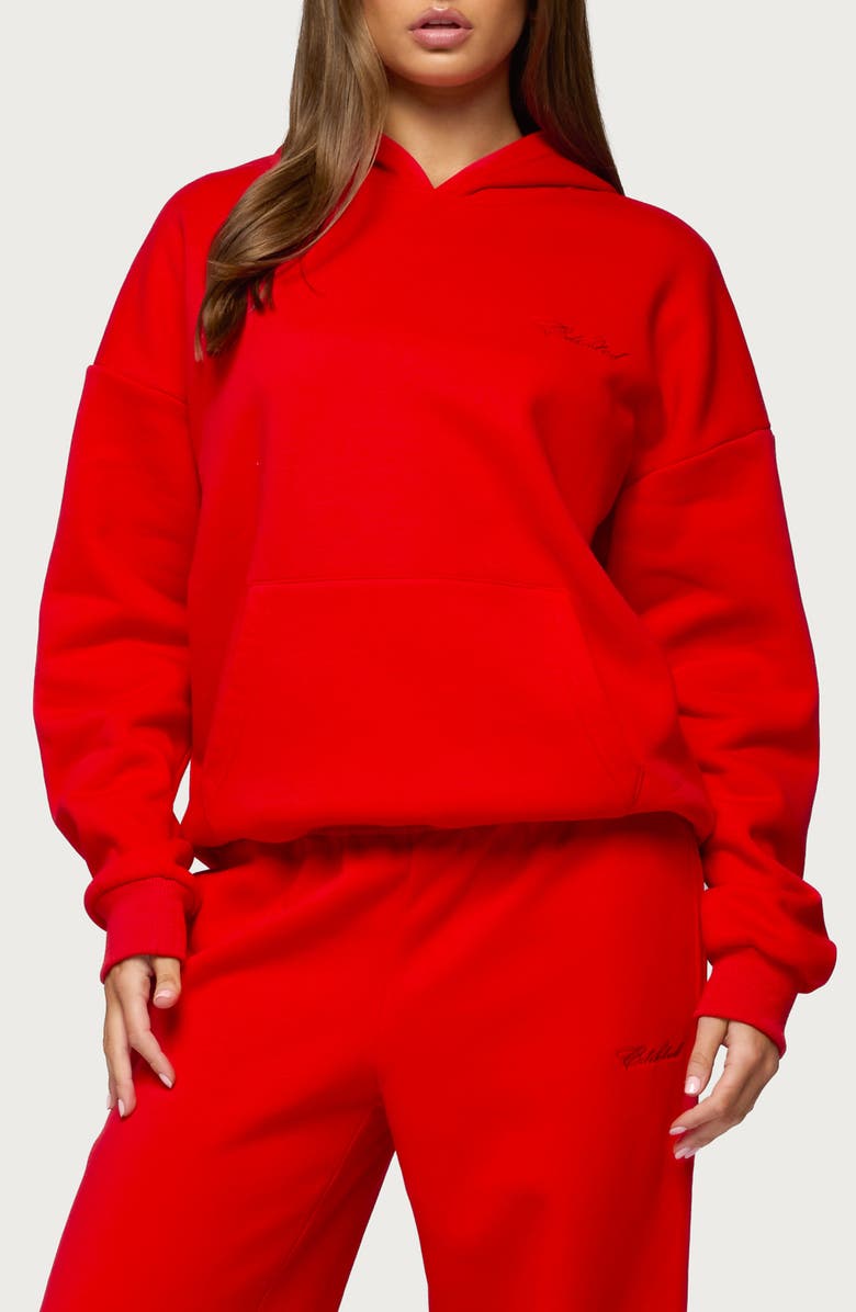 EDIKTED Basic Girl Oversize Hoodie, Main, color, Red