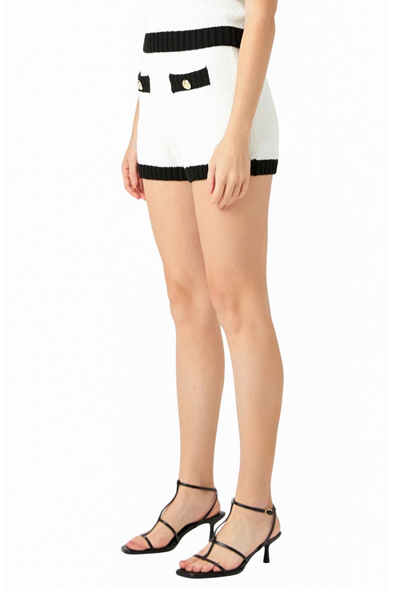 Contrast Trim Knit Shorts, Alternate, color, IVORY/ BLACK