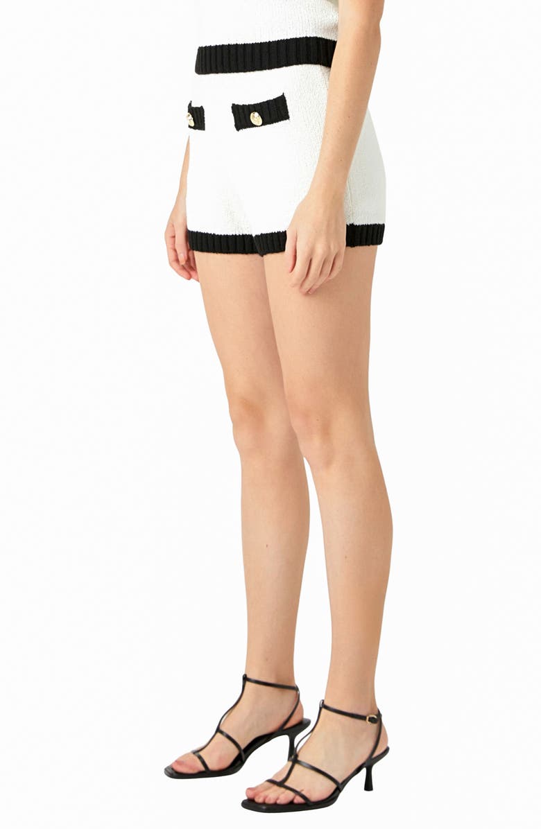 Endless Rose Contrast Trim Knit Shorts, Alternate, color, Ivory/ Black