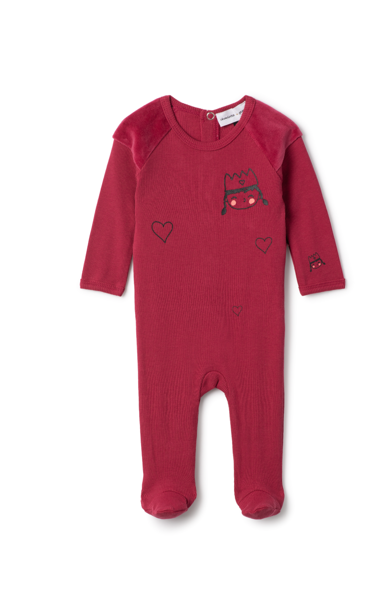 Charlotte & George Princess Print Ribbed Romper, Main, color, Berry