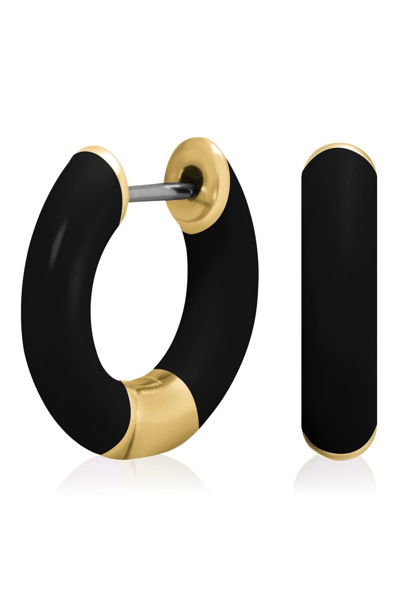 Tubular Enamel Hoop Earrings, Alternate, color, BLACK