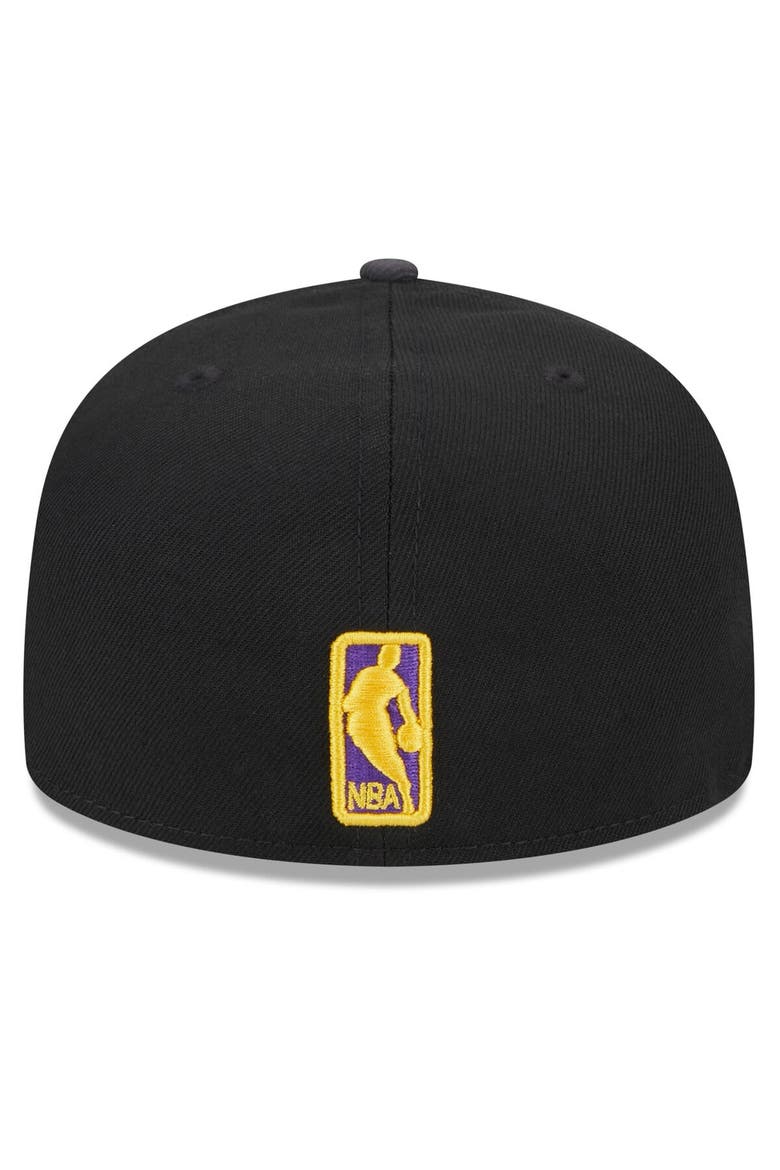 Men's New Era Black Los Angeles Lakers  Rally Drive Checkerboard 59FIFTY Crown Fitted Hat, Alternate, color, Black