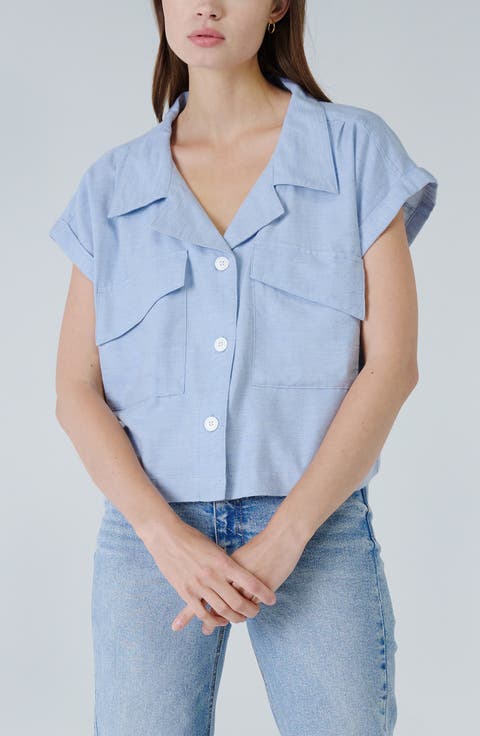 Women's Islander Fronds Cream Camp Shirt