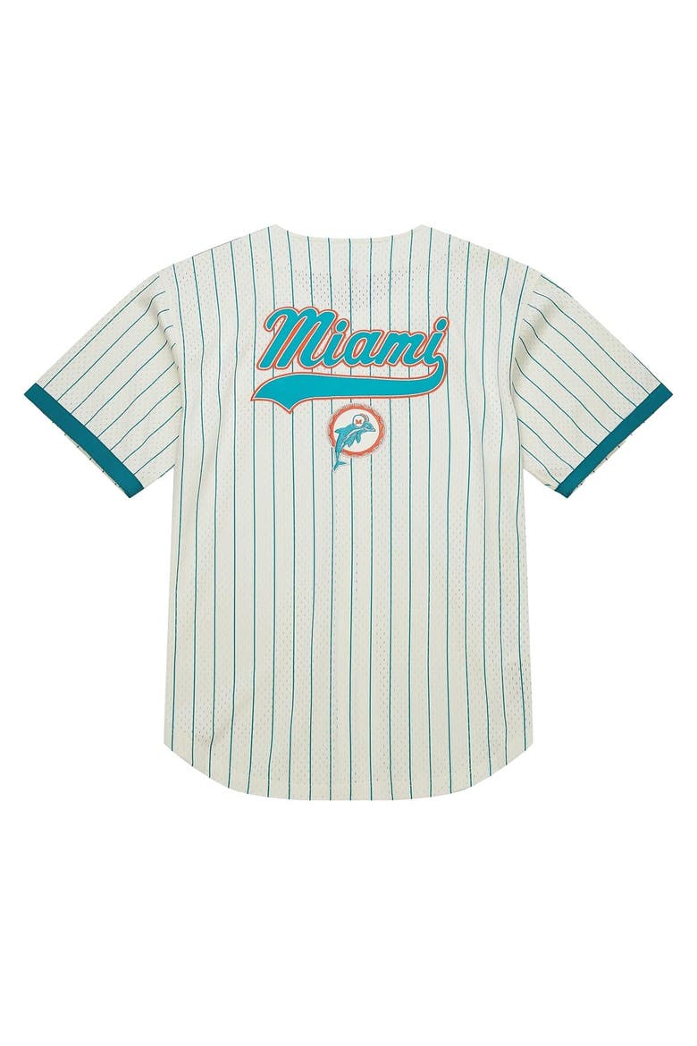 Men's Mitchell & Ness  Cream Miami Dolphins Final Seconds Vintage Logo Mesh Button-Up Shirt, Alternate, color, Cream