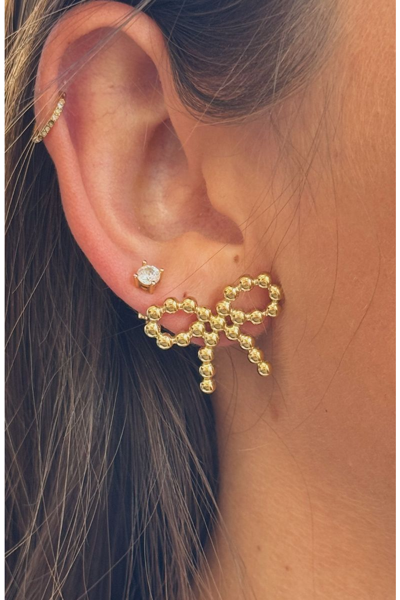 Beaded Bow Stud Earrings, Alternate, color, Gold