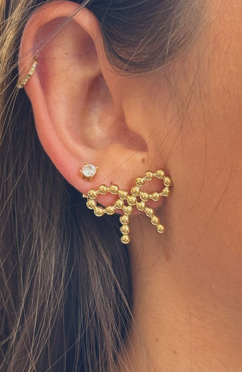 Little Sky Stone Beaded Bow Stud Earrings, Alternate, color, Gold