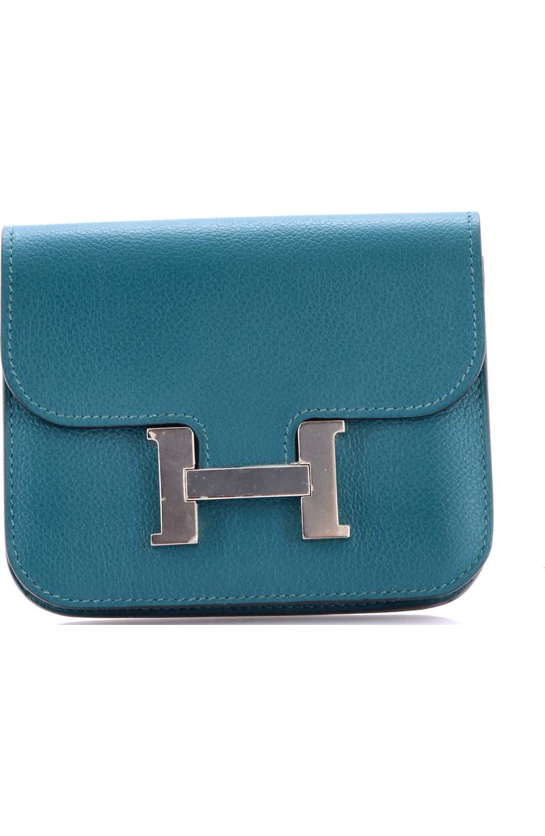 Pre-Owned Hermes Constance Slim Wallet Evercolor, Main, color, Vert Bosphore