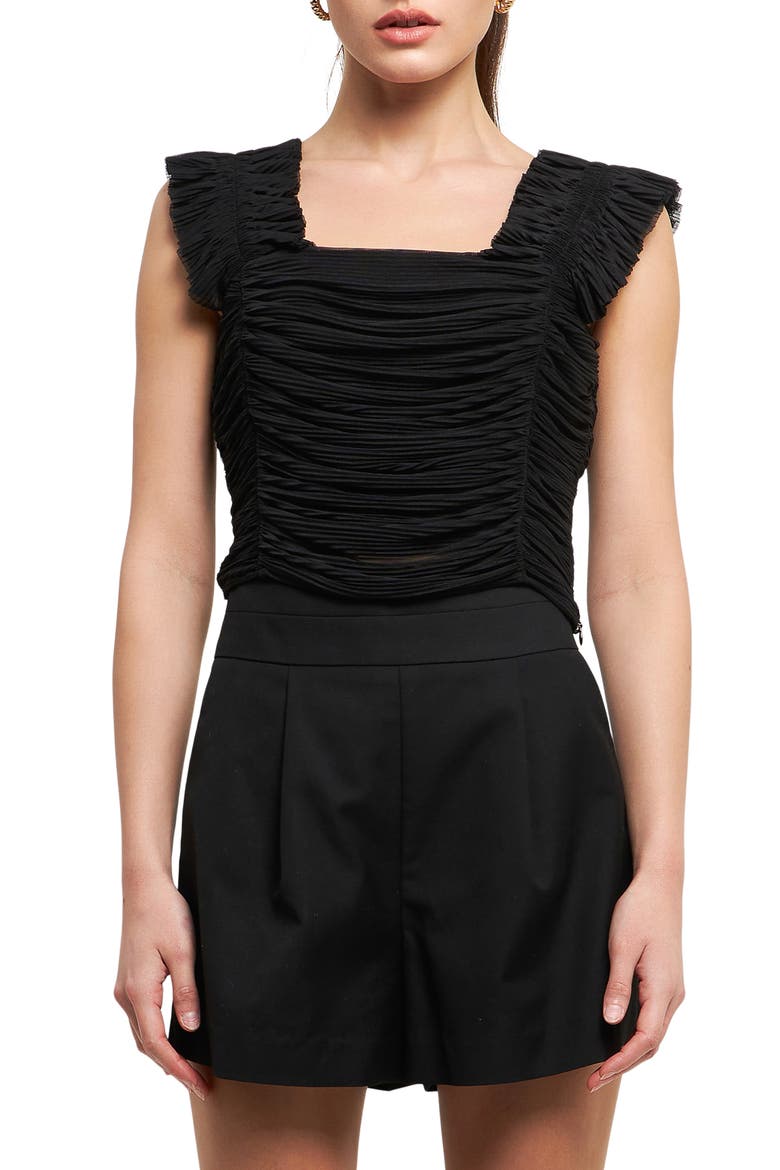 Ruffle Pleat Crop Tank, Main, color, BLACK