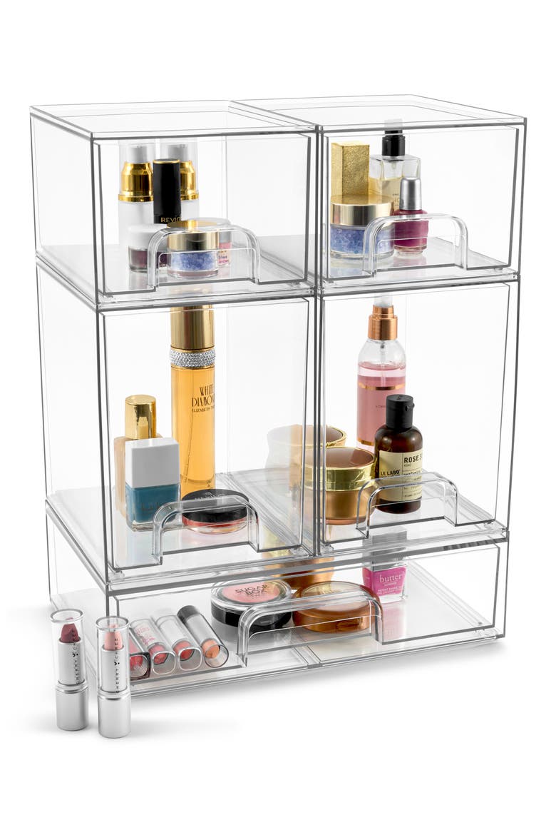 Stackable 5-Piece Clear Pull-Out Bins, Alternate, color, CLEAR
