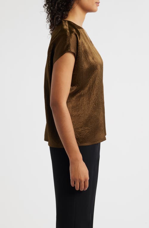 Eileen Fisher V-neck Square Satin Top In Brown