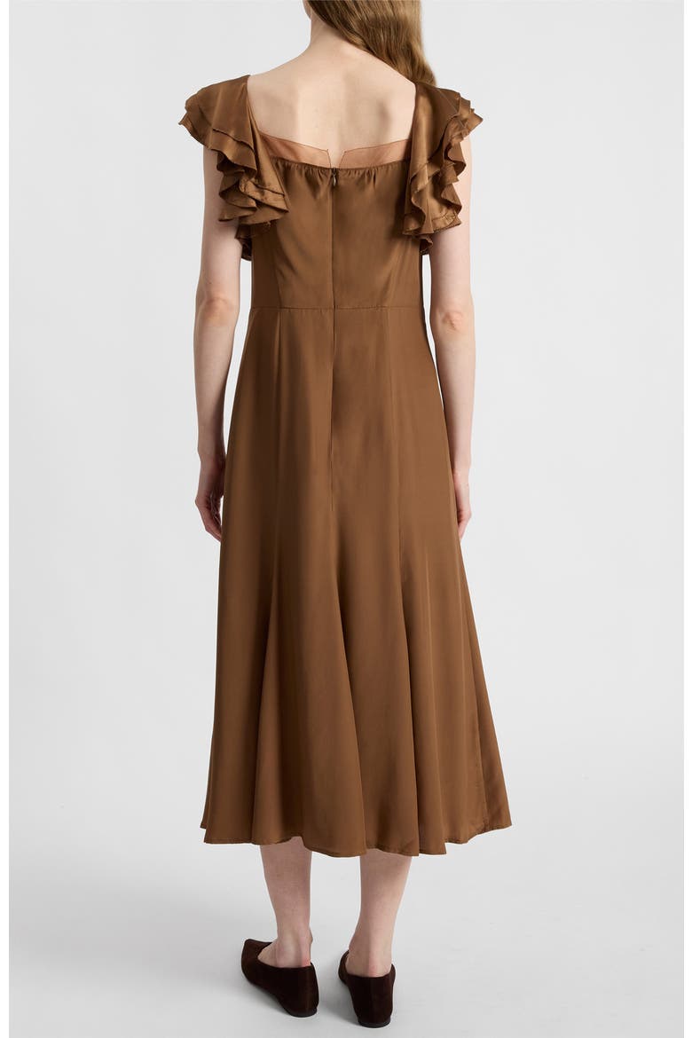 Yeda Fit and Flare Midi Dress in Silk Crepe de Chine, Alternate, color, Dark Bronze