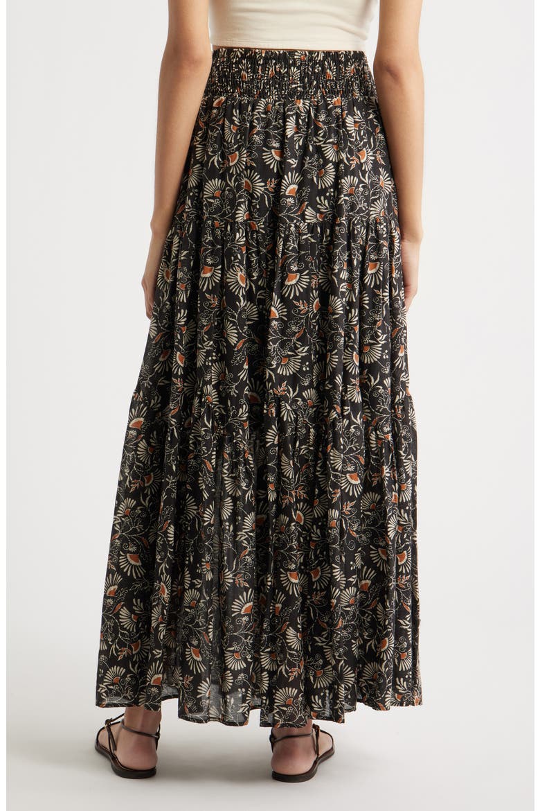 Peony Floral Tiered Cotton Maxi Skirt, Alternate, color, CASSIA