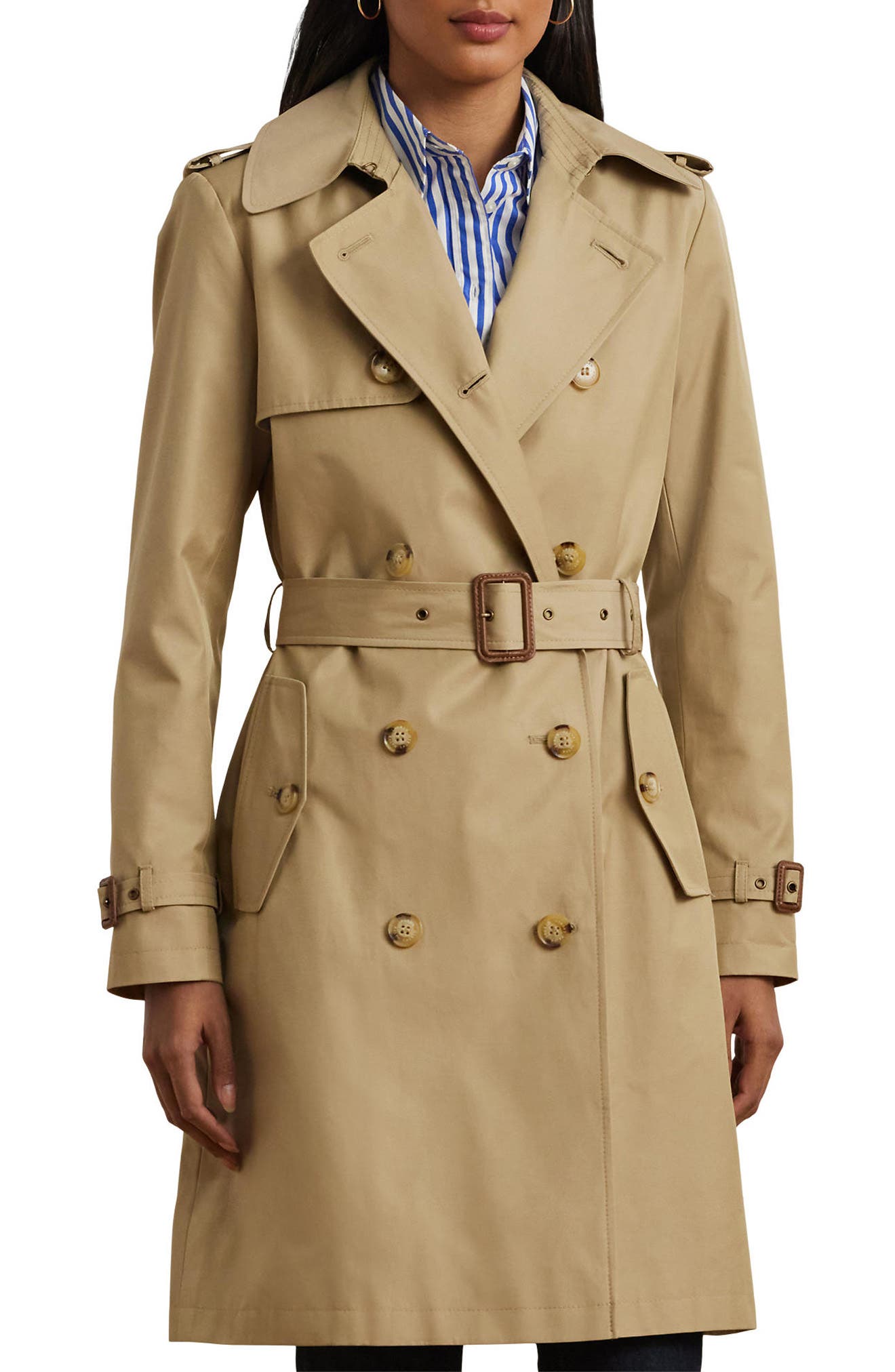 Женские Lauren Ralph Lauren Belted Water Resistant Double Breasted Trench Coat — фото 8