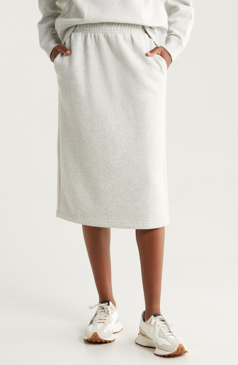 Zella Cloud Fleece Midi Skirt, Main, color, Grey Light Heather