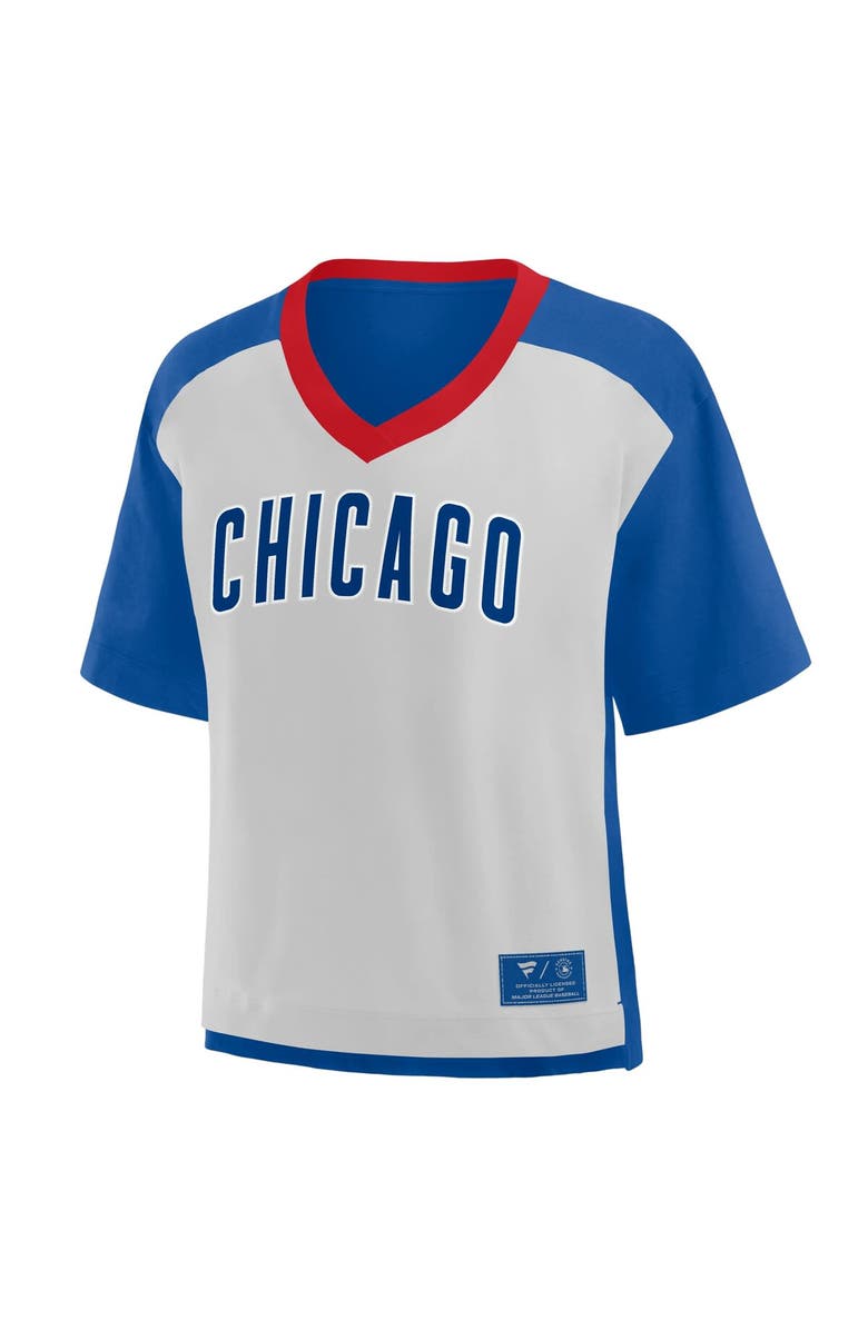 FANATICS Women's Fanatics Royal/Graphite Chicago Cubs Oversized Race To Win V-Neck T-Shirt, Alternate, color, Royal