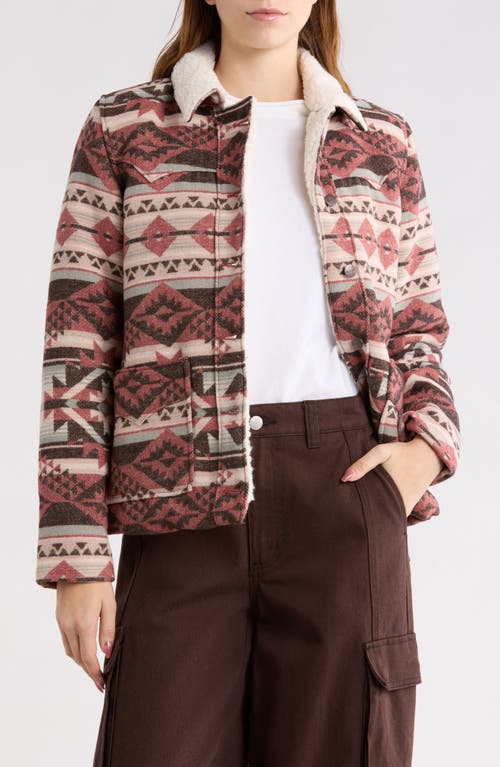 Wrangler Faux Shearling Woven Western Jacket In Brown