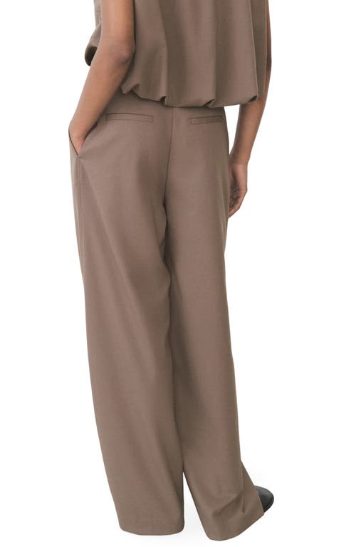 Mango Oliana Belted Pleated High Waist Pants In Medium Brown