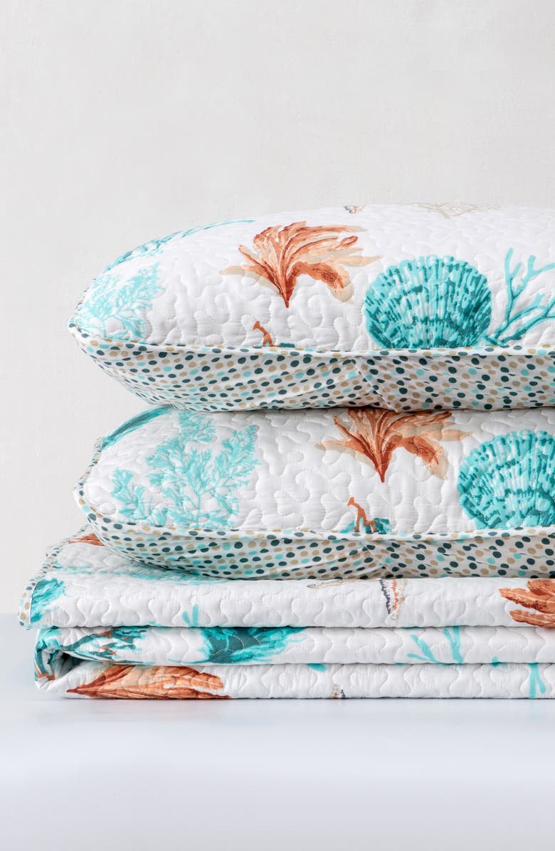 Woven & Weft Watercolor Coastal Quilt & Sham Set, Main, color, Coral Reef