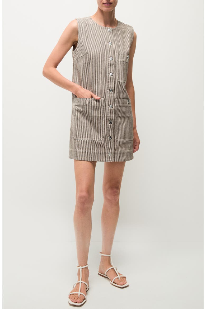 Oakley Railroad Stripe Stretch Cotton Shift Minidress, Main, color, CEDAR STRIPE