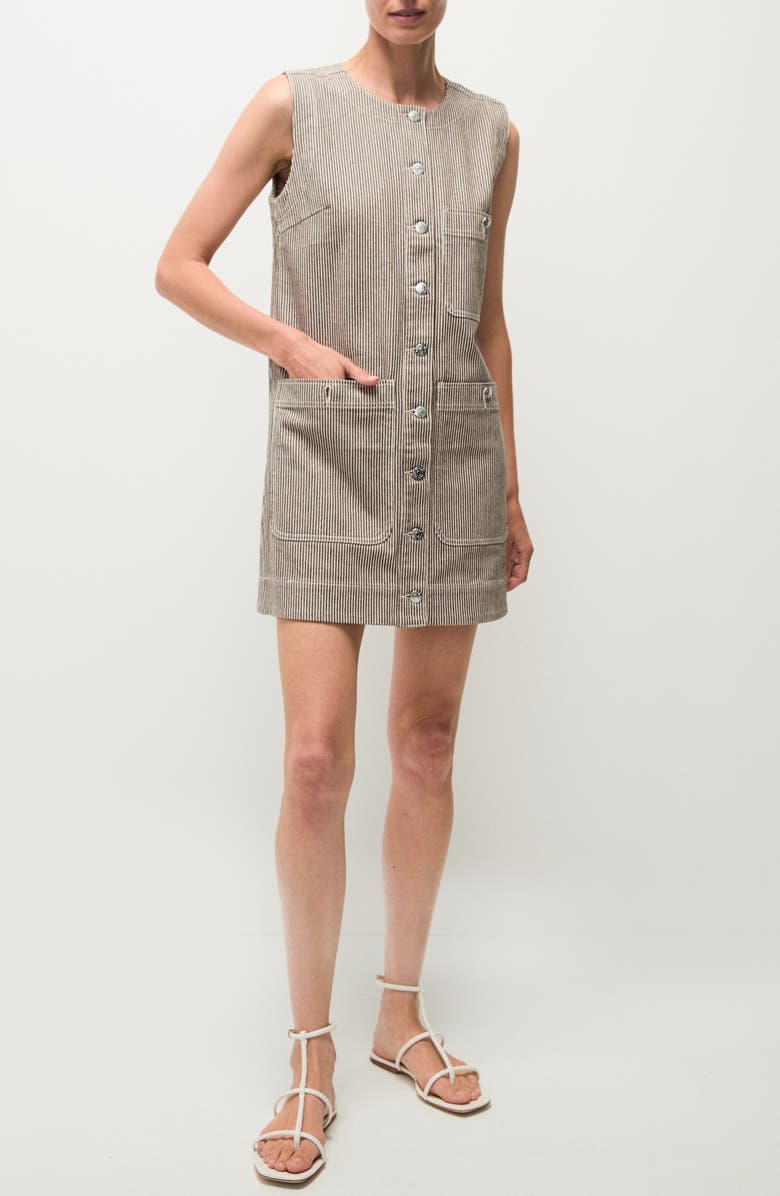 Veronica Beard Oakley Railroad Stripe Stretch Cotton Shift Minidress, Main, color, Cedar Stripe