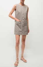 Veronica Beard Oakley Railroad Stripe Stretch Cotton Shift Minidress