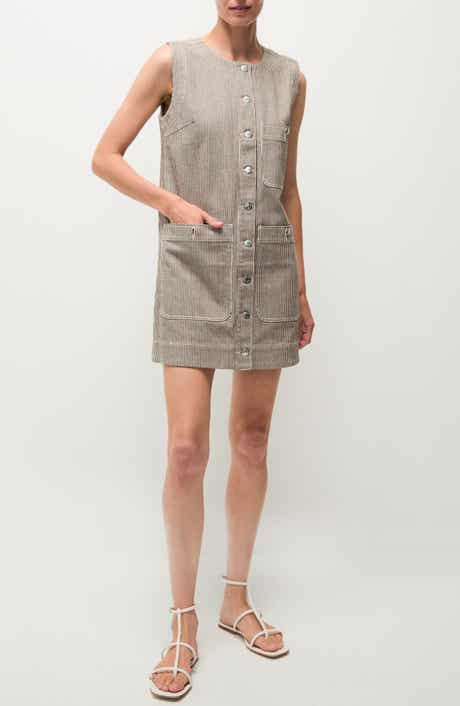 Veronica Beard Oakley Railroad Stripe Stretch Cotton Shift Minidress