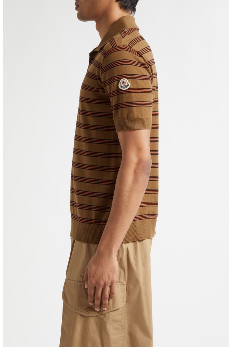 Stripe Logo Patch Polo, Alternate, color, BROWN