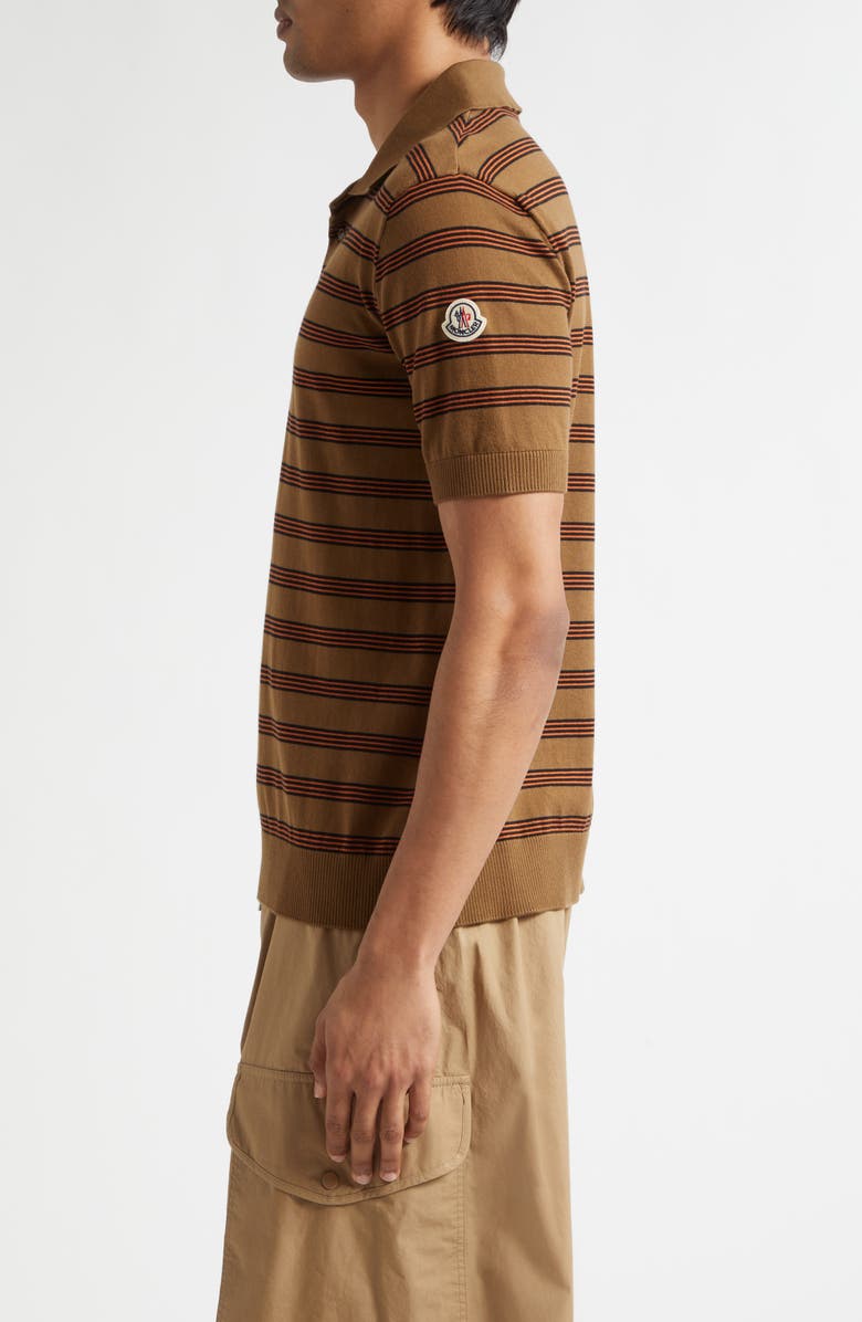 Moncler Stripe Logo Patch Polo, Alternate, color, Brown