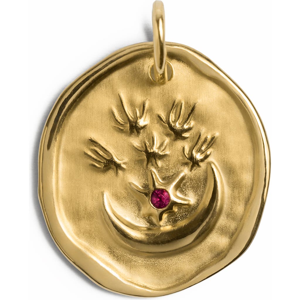 Monica Vinader Birthstone Coin Pendant In 18k Gold Vermeil/ruby