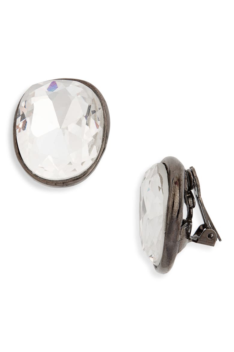Crystal Clip-On Earrings, Main, color, GUNMETAL
