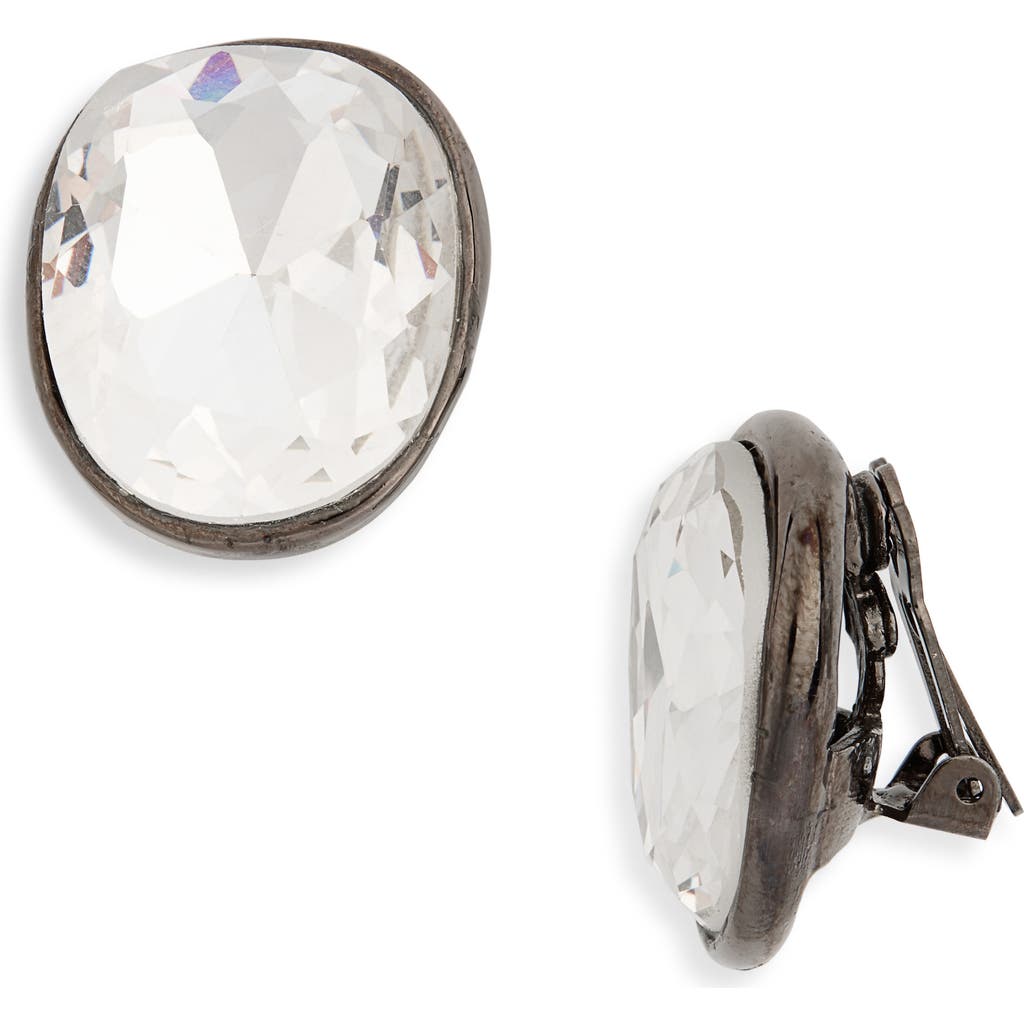 Cz By Kenneth Jay Lane Crystal Clip-on Earrings In Gunmetal