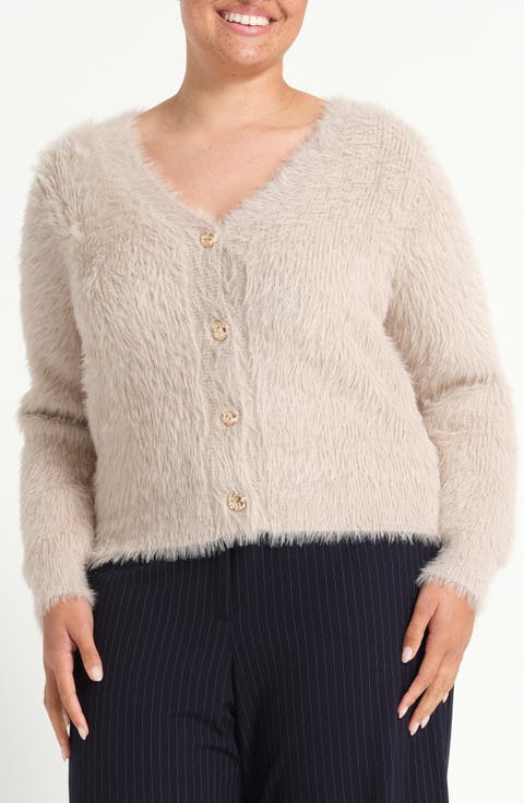 Chantelle Fuzzy V-Neck Cardigan (Plus)